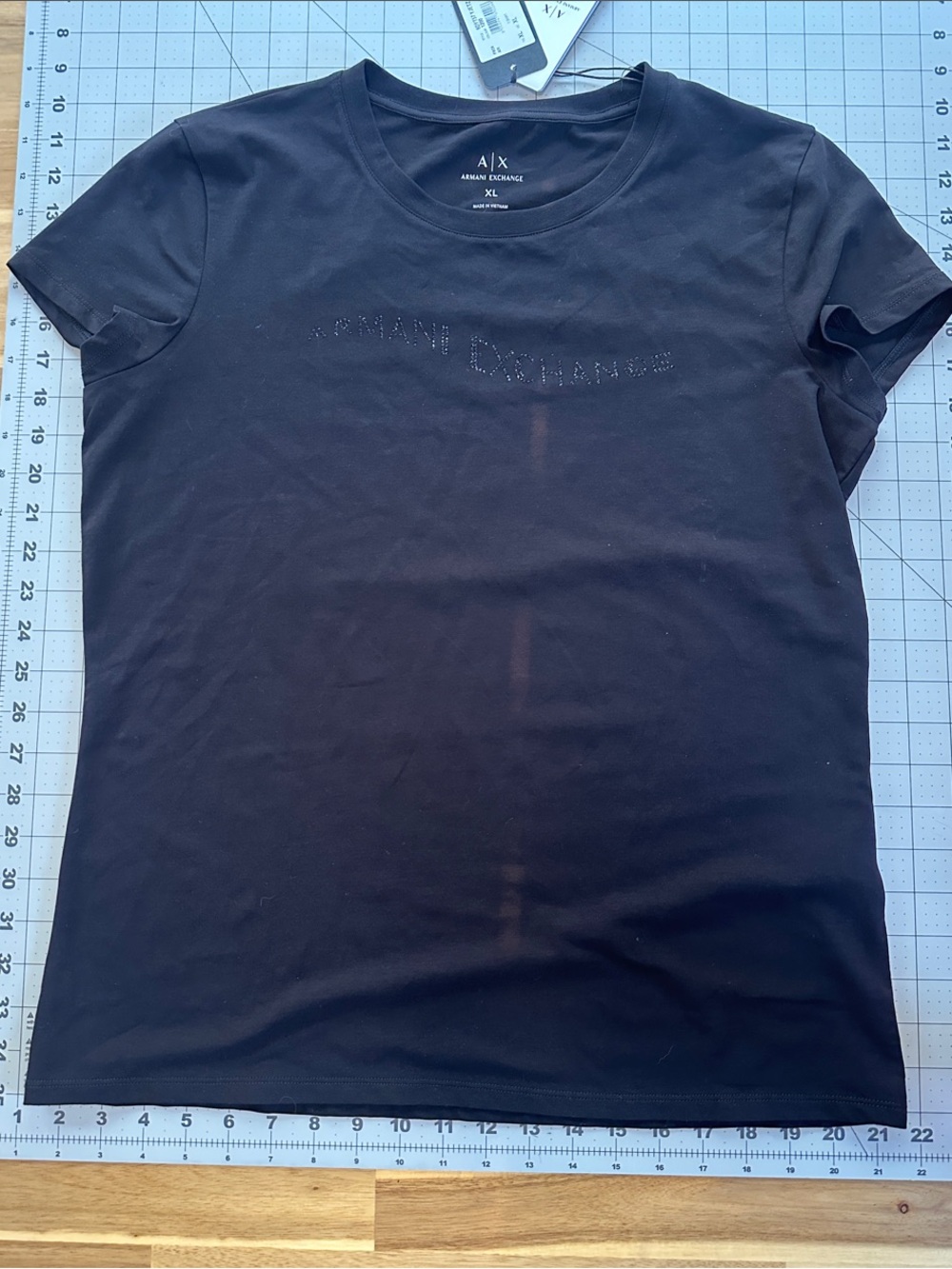 Armani Exchange Black Tee with Subtle Rhinestone Logo